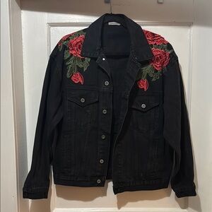 Carmar Black and Red Floral Jean Jacket